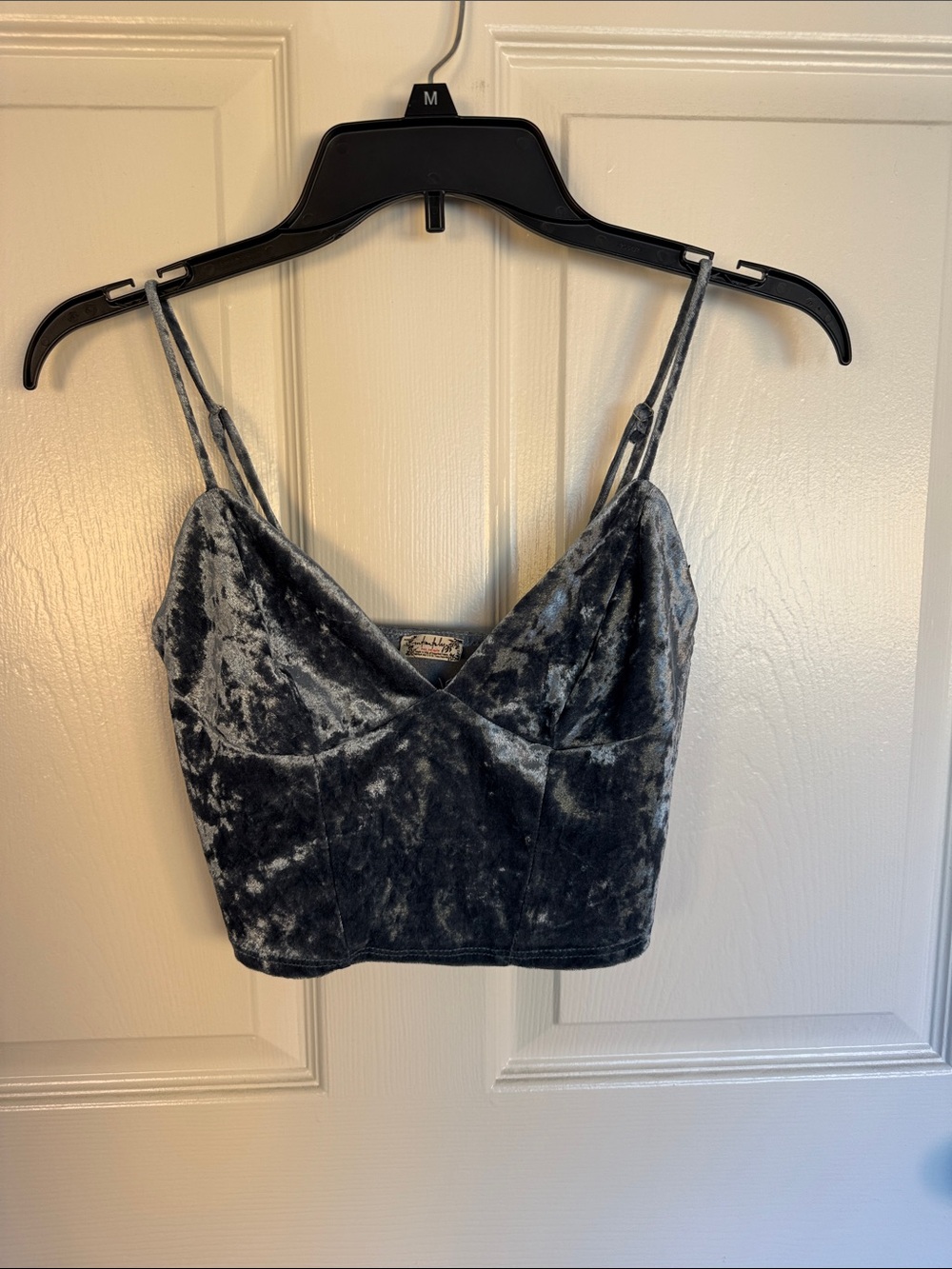 Free People Crushed Velvet Cropped Cami Tank - Charcoal